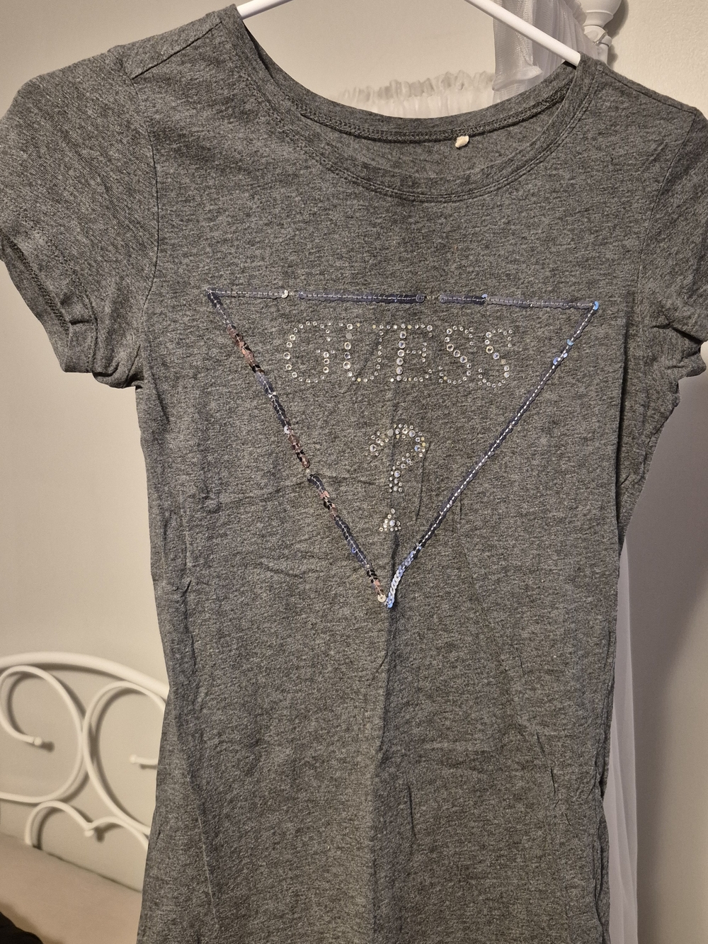 Guess Gray Sequin Triangle Logo Tee